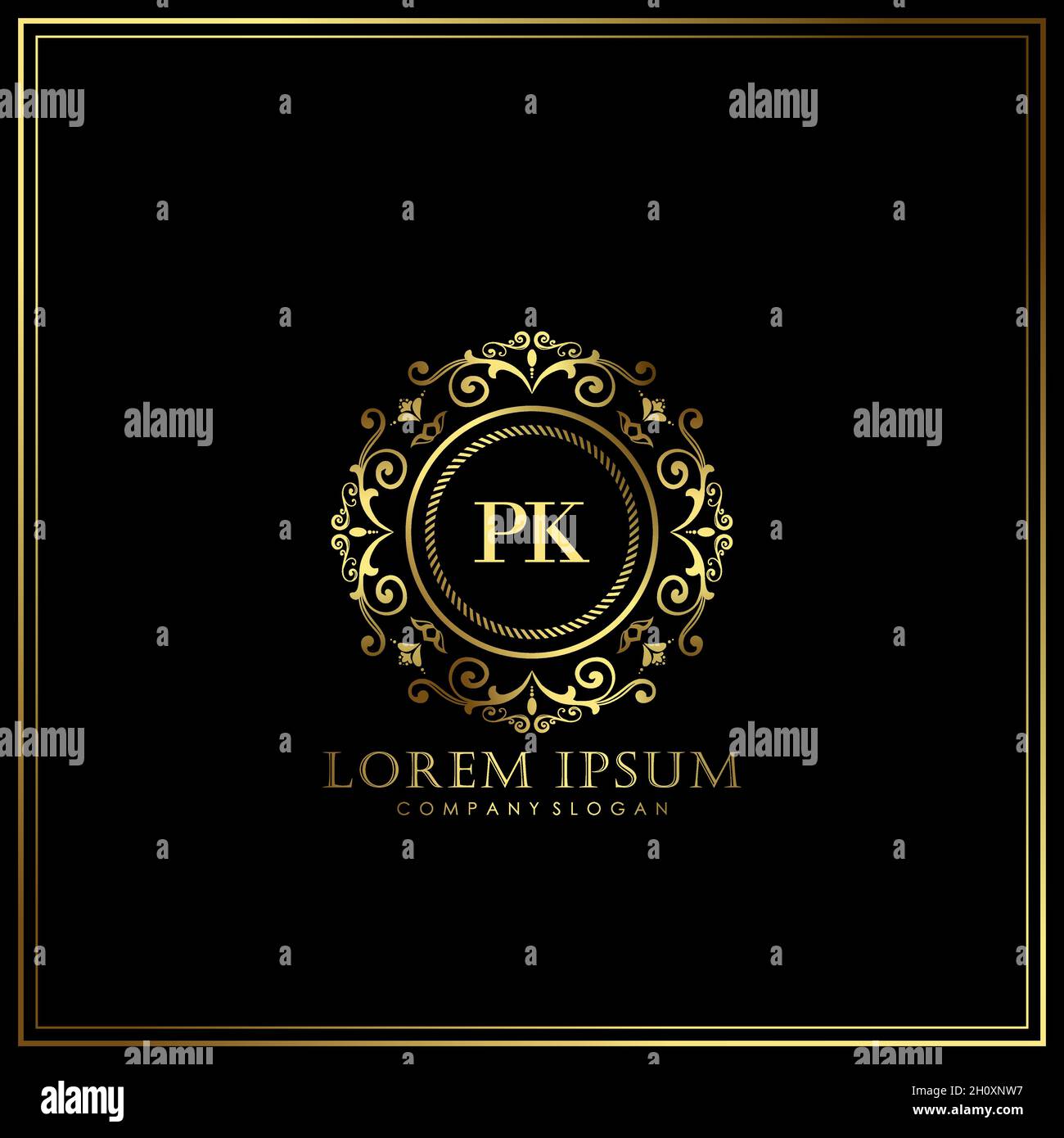 PK Initial Letter Luxury Logo template in Vector per Ristorante, Royalty, Boutique, Cafe, Hotel, Araldico, Gioielli, Moda e altri illustrat vettoriali Illustrazione Vettoriale
