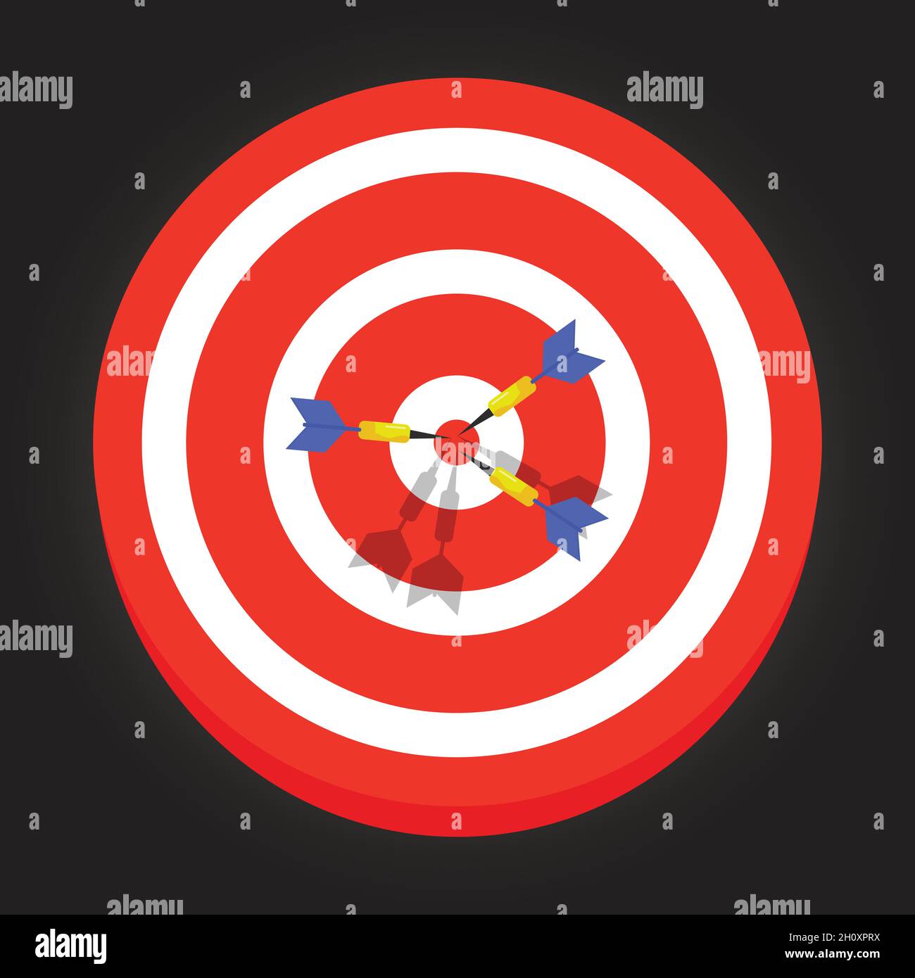 DART board con 3 frecce che colpiscono Bullseye Illustrazione Vettoriale