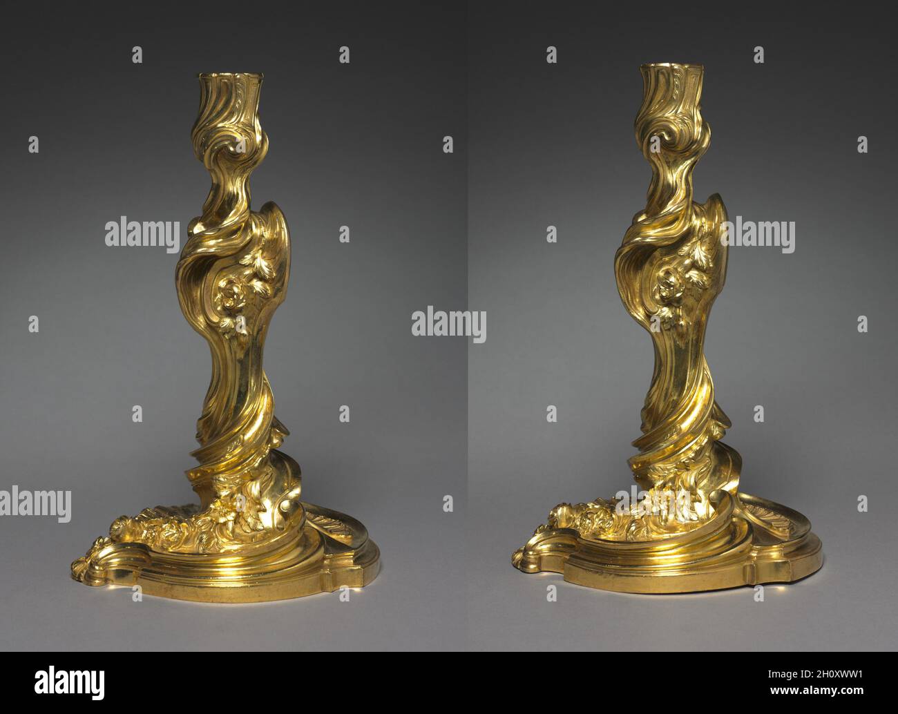 Candelieri, c. 1740. Juste-Aurèle Meissonnier (Francese, 1695-1750). Metallo dorato; complessivo: 29,6 x 18,5 x 16,9 cm (11 5/8 x 7 5/16 x 6 5/8 in.). Foto Stock