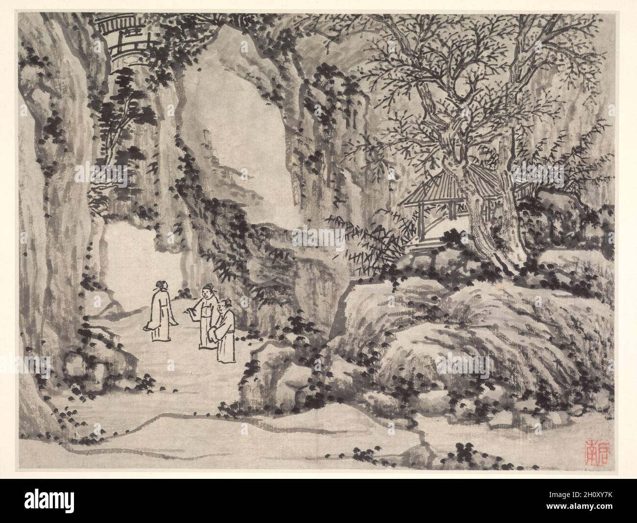 Dodici vedute della Collina della Tigre, Suzhou: la spada a molla, la Collina della Tigre, dopo il 1490. Shen Zhou (Cinese, 1427-1509). Album Leaf, inchiostro su carta o inchiostro e leggero di colore su carta; immagine: 31,2 x 40,6 cm (12 5/16 x 16 in.); complessivo: 36,5 x 49,9 cm (14 3/8 x 19 5/8 in.). Foto Stock