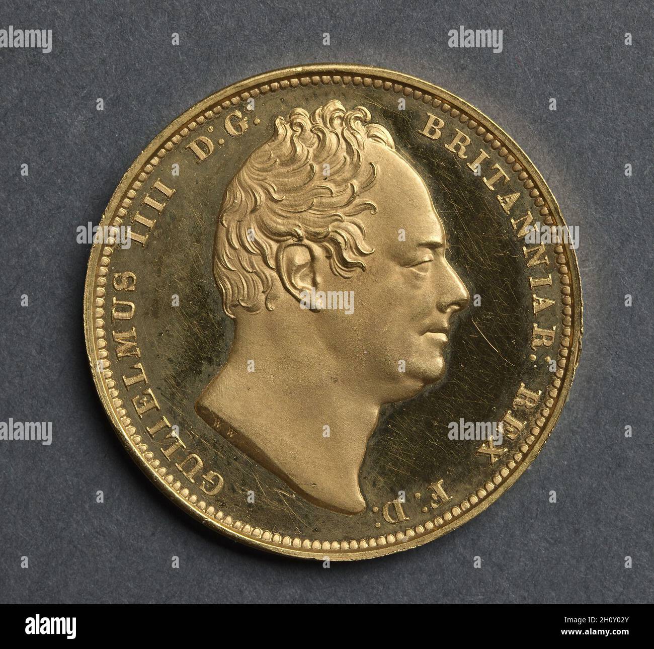 Due pezzi di sterlina: William IV (obverse), 1831. Inciso da Jean Baptiste Merlen (francese, 1769-1850), William Wyon (inglese, 1795-1851). Oro; diametro: 3.8 cm (1/2 poll.). Foto Stock