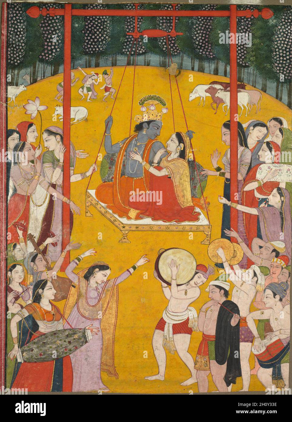Hindola Raga, c. 1790-1800. La parola hindola significa altalena in  sanscrito e il termine raga indica che questo dipinto da un insieme in cui  ogni opera raffigura una scena destinato ad evocare