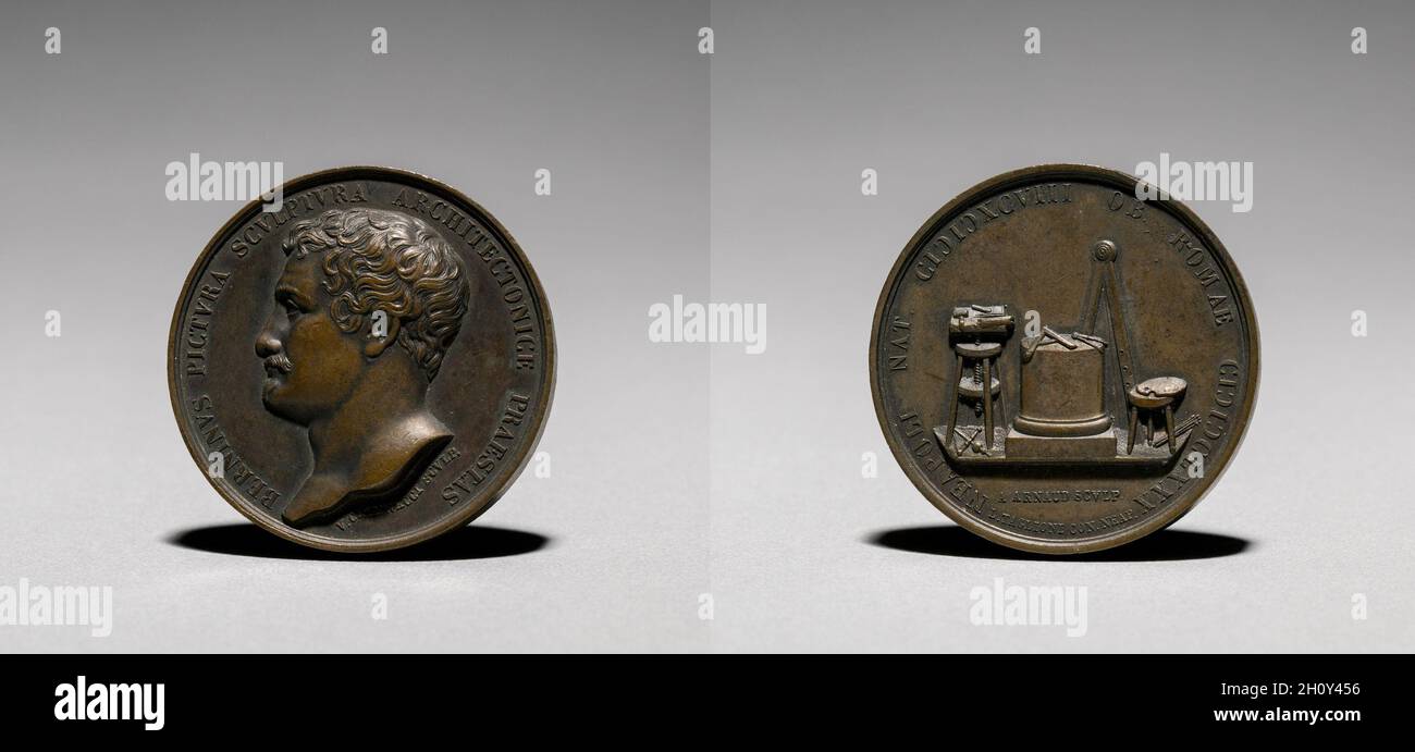 Medaglia raffigurante Gian Lorenzo Bernini (1598-1680) degli Illustri del Regno delle due Sicilie, 1830-34. V. Catenacci. Bronzo; diametro: 4.2 cm (5/8 poll.). Gian Lorenzo Bernini è stato scultore italiano, urbanista, architetto, pittore, scenografo, E playwright durante il Rinascimento. Progettò molte chiese, monumenti e il baldacchino sull'altare maggiore della Basilica di San Pietro a Roma. Foto Stock