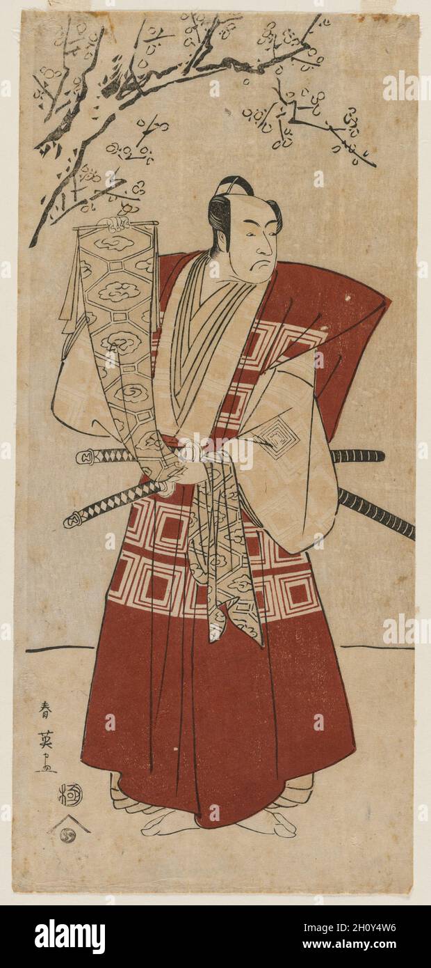 Ichikawa Monnosuke II come un signore che tiene un Banner, 1791. Shunei Katsukawa (giapponese, 1762-1819). Colore stampa woodblock; foglio: 31,8 x 14,6 cm (12 1/2 x 5 3/4 in.). Foto Stock