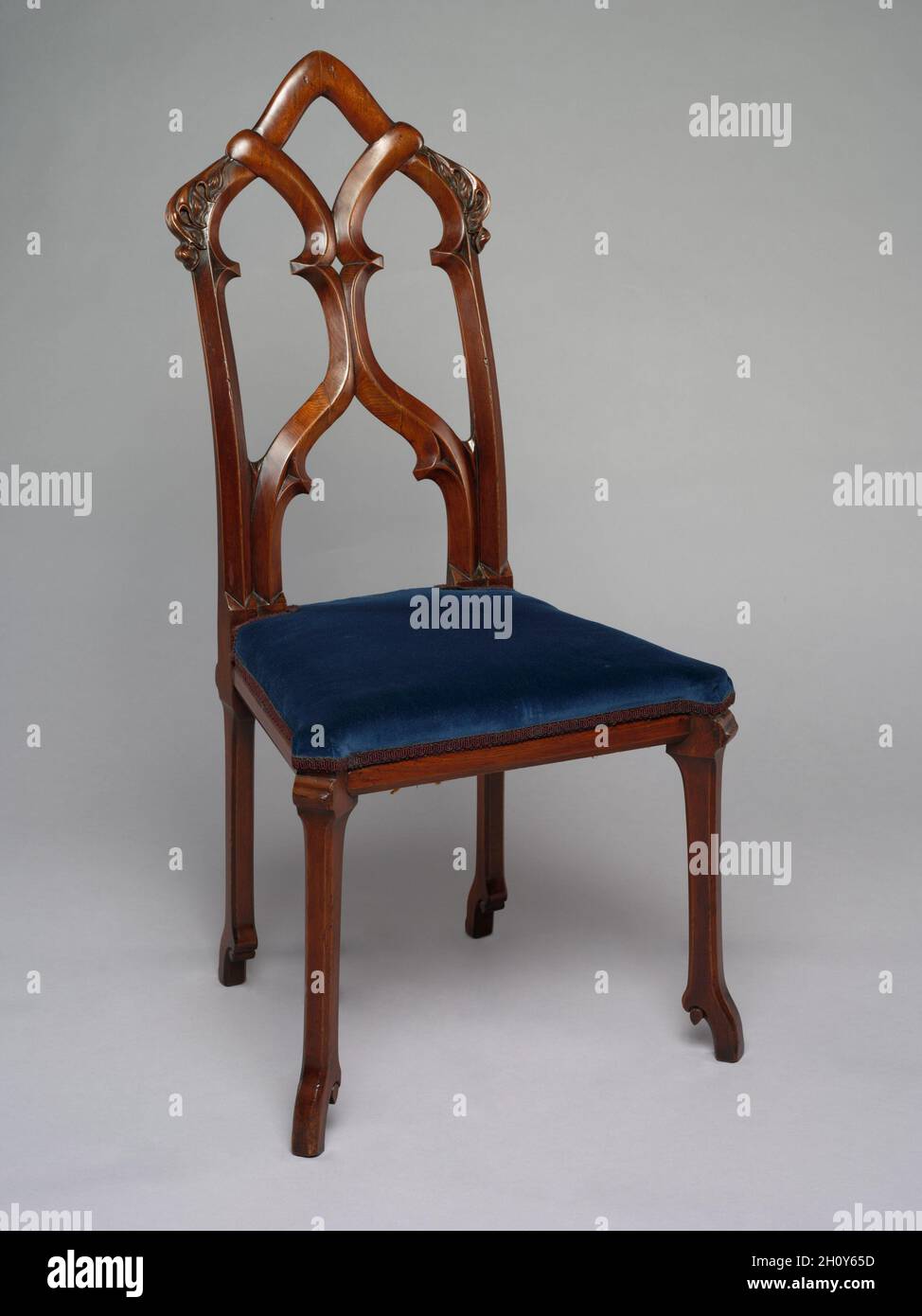Sedia laterale: Gothic Revival Stile, c. 1858. Alexander Jackson Davis (American, 1803-1892), William Burns (American, 1805?-1867). Legno; complessivo: 99 x 50,2 x 49,9 cm (39 x 19 3/4 x 19 5/8 in.). Foto Stock