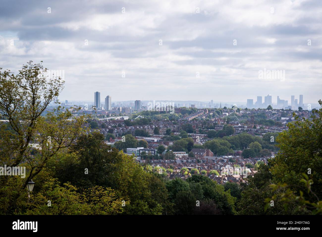 Vista dello skyline di Londra. Alexandra Palace, Londra, Regno Unito Foto Stock