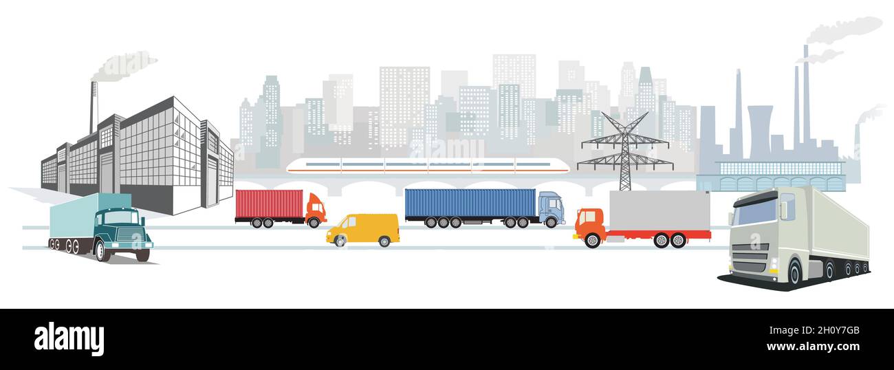 Trasporto in fabbrica e su camion, illustrazione del settore Illustrazione Vettoriale