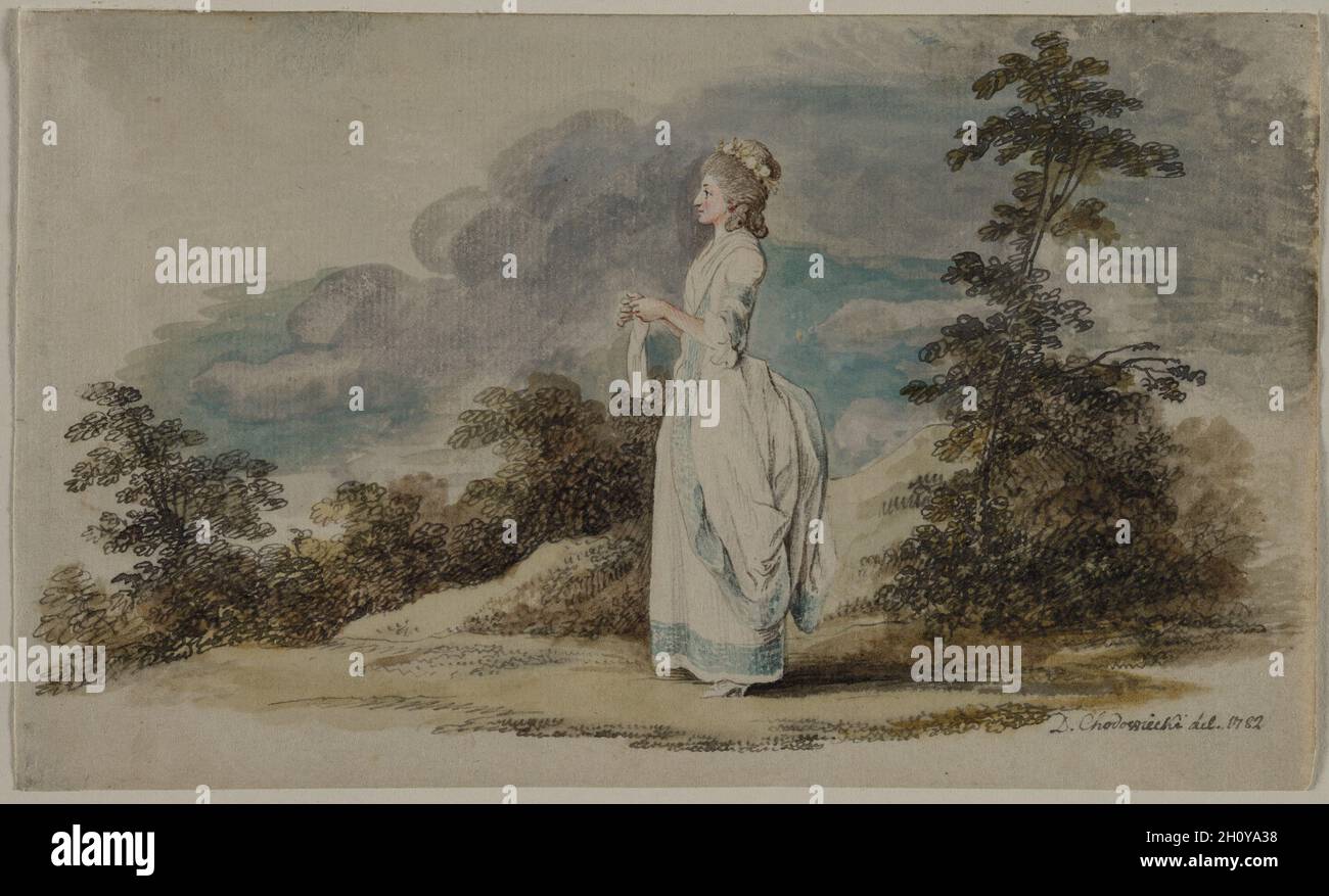 Susanne (l'artista della figlia all'età di Twenty-One), 1782. Daniel Chodowiecki (Tedesco, 1726-1801). Penna e inchiostro nero, acquarello e tempera su grafite; foglio: 11 x 18,4 cm (4 5/16 x 7 1/4 in.). Foto Stock