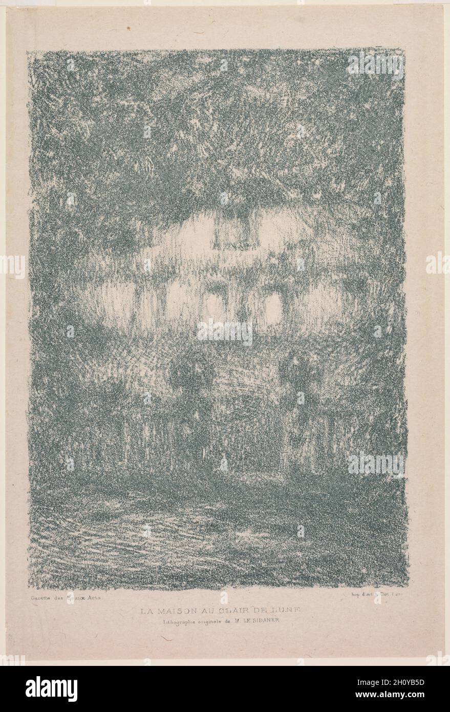 The House in Moonlight, 1909. Henri le Sidaner (francese, 1862-1939), Gazette des Beaux Arts. Litografia stampata in verde; foglio: 27.5 x 18.6 cm (10 13/16 x 7 5/16 pollici); immagine: 22.6 x 16.1 cm (8 7/8 x 6 5/16 pollici). Foto Stock