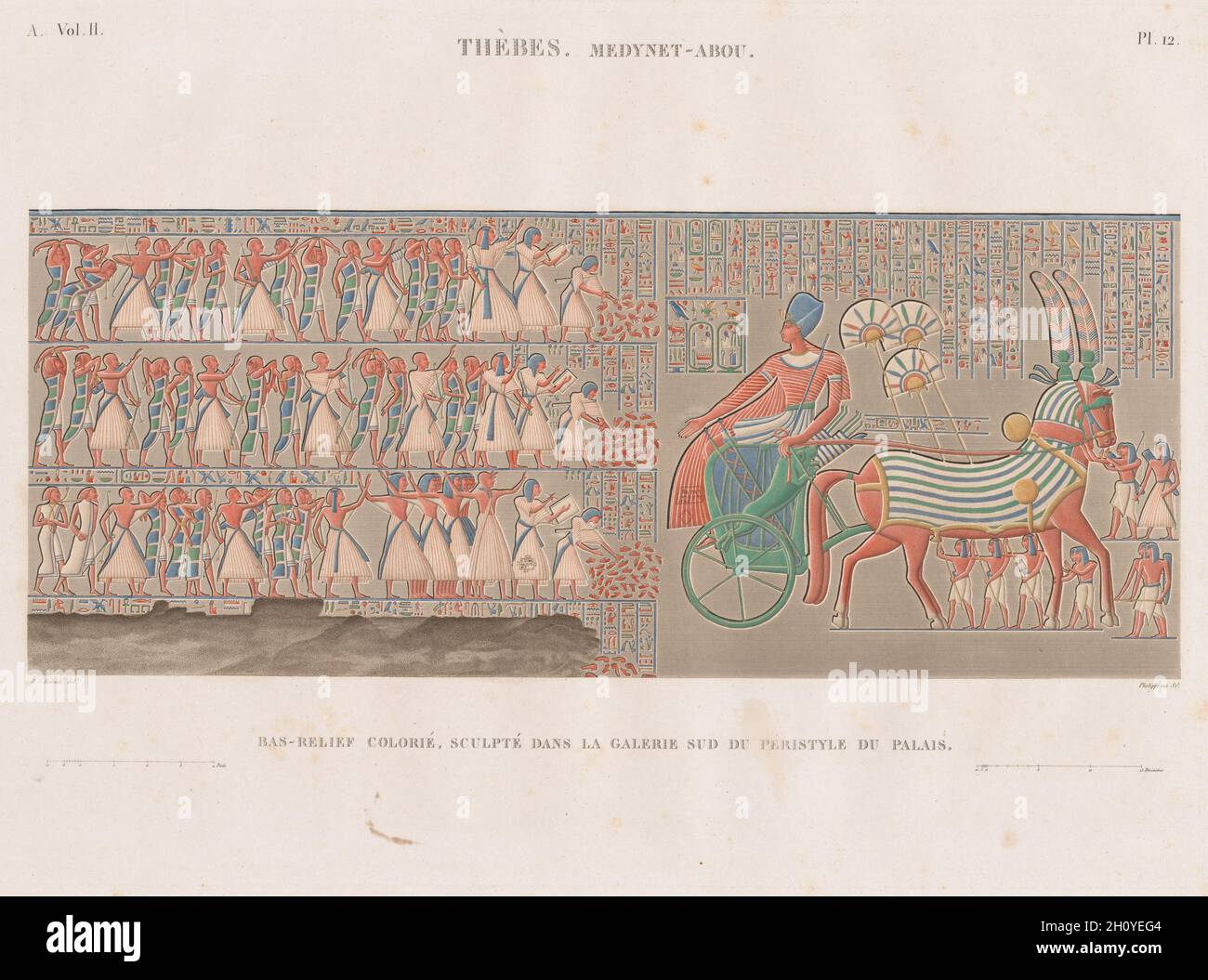 Descrizione dell'Egitto: Tebe. Medynet-Abou, Vol. II, Pl. 12, 1822. Antoine Phelippeaux (francese, 1767-1830), dopo Henry Joseph Redouté (francese, 1766-1853). Incisione a mano; foglio: 53 x 71.8 cm (20 7/8 x 28 1/4 poll.); platemark: 42.7 x 59 cm (16 13/16 x 23 1/4 poll.). Foto Stock