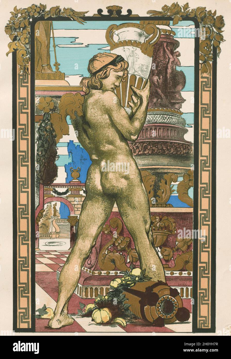 L'Estampe moderne: Porteur d'Amphore, 1899. Maurice Desvallières (francese, 1857-1926). Litografia a colori; foglio: 40.1 x 30.5 cm (15 13/16 x 12 pollici); immagine: 37.7 x 23.1 cm (14 13/16 x 9 1/8 pollici). Foto Stock