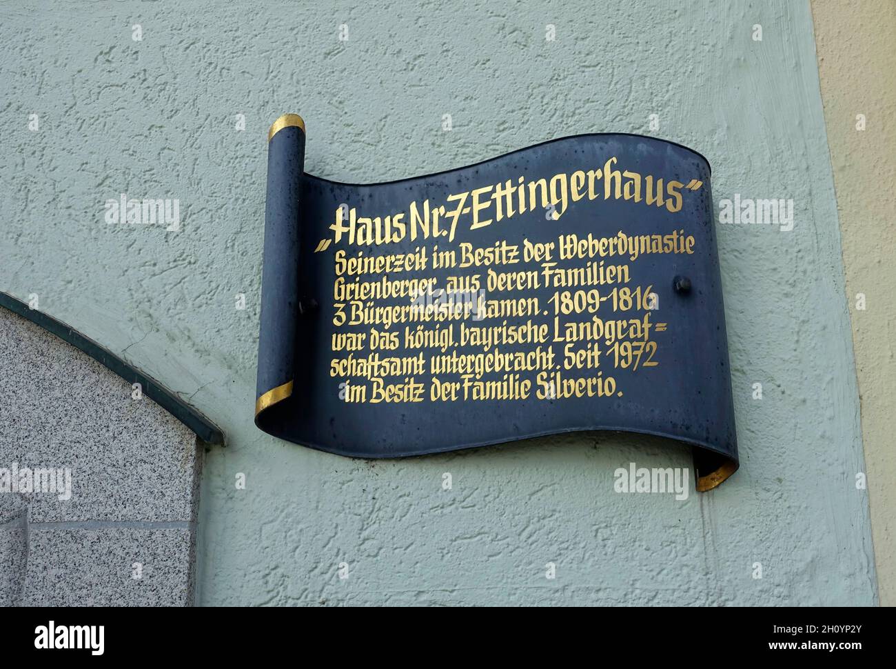 Cartello, Ettingerhaus, Casa n° 7, Grieskirchen Foto Stock