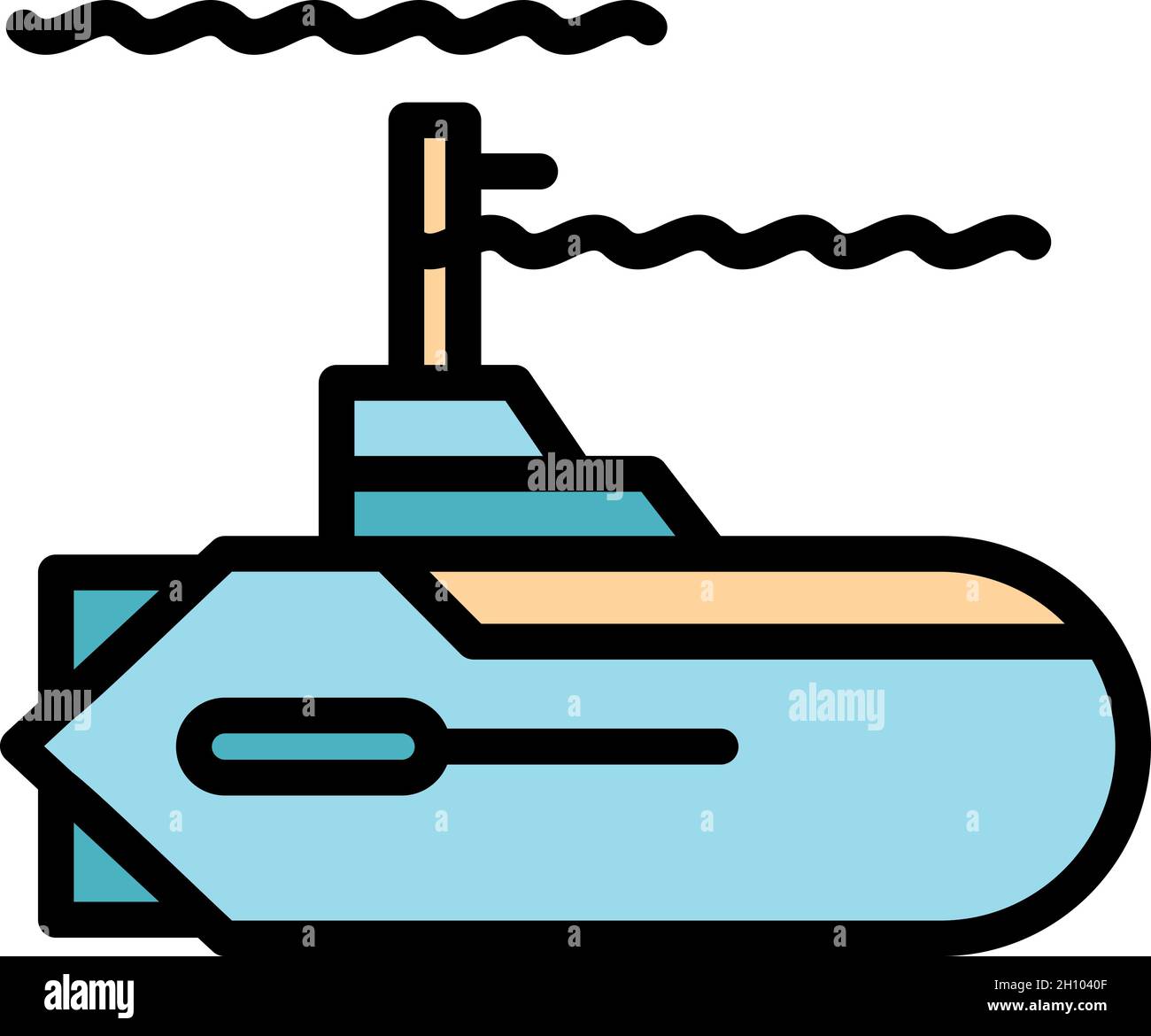 Icona del sottomarino della difesa. Contorno difesa sottomarino vettore icona colore piatto isolato Illustrazione Vettoriale