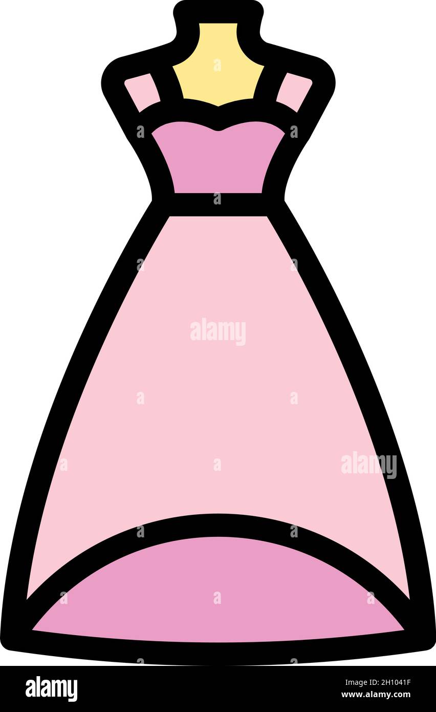 Icona del vestito da matrimonio per le feste. Contorno festa matrimonio abito vettoriale icona colore piatto isolato Illustrazione Vettoriale