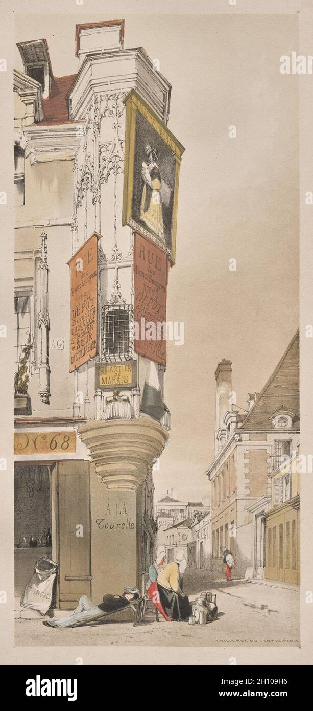 Architettura pittoresca a Parigi, Gand, Anversa, Rouen: Vieille Rue du Temple, Parigi, 1839. Thomas Shotter Boys (British, 1803-1874). Litografia; Foto Stock