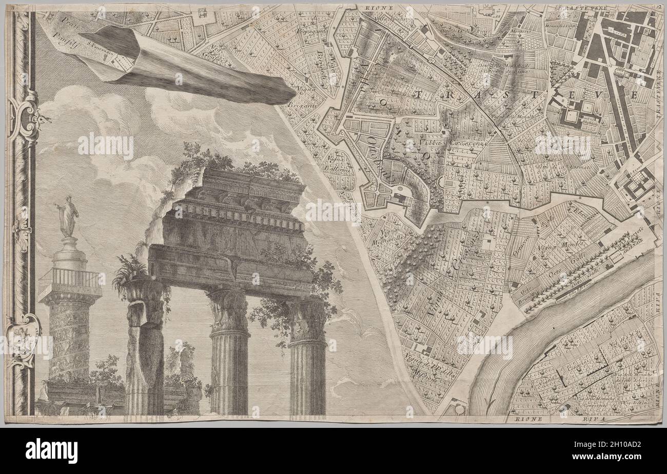 Nuova piana di Roma data in luce da Giambattista Nolli l’anno MDCCXLVII, nota come la piana Grande di Roma, 1748. Giovanni Battista Nolli (italiano, 1701-1756), inciso da Carlo Nolli (italiano, 1690-1790), inciso da Rocco pozzi (italiano, 1701-1774), inciso da Pietro Campana de Soriano (italiano, 1725-c. 1779), progettato da Stefano pozzi (italiano, 1699-1768). Incisione e incisione; foglio: 43.8 x 68.7 cm (17 1/4 x 27 1/16 poll.). La monumentale Pianta Grande di Roma, o Grande piano di Roma, che misura circa 5 x 7 piedi quando le sue dodici lastre sono assemblate, è un punto di riferimento in entrambe le cartografie A. Foto Stock