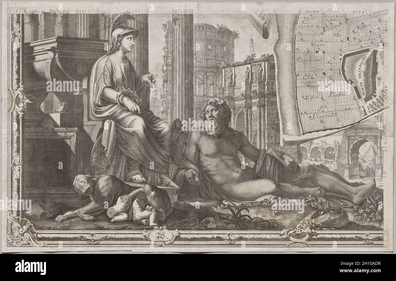 Nuova piana di Roma data in luce da Giambattista Nolli l’anno MDCCXLVII, nota come la piana Grande di Roma, 1748. Giovanni Battista Nolli (italiano, 1701-1756), inciso da Carlo Nolli (italiano, 1690-1790), inciso da Rocco pozzi (italiano, 1701-1774), inciso da Pietro Campana de Soriano (italiano, 1725-c. 1779), progettato da Stefano pozzi (italiano, 1699-1768). Incisione e incisione; foglio: 44.8 x 70.3 cm (17 5/8 x 27 11/16 poll.). La monumentale Pianta Grande di Roma, o Grande piano di Roma, che misura circa 5 x 7 piedi quando le sue dodici lastre sono assemblate, è un punto di riferimento in entrambe le cartografie Foto Stock