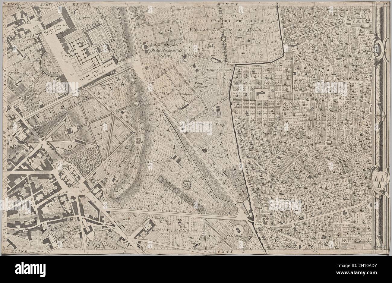 Nuova piana di Roma data in luce da Giambattista Nolli l’anno MDCCXLVII, nota come la piana Grande di Roma, 1748. Giovanni Battista Nolli (italiano, 1701-1756), inciso da Carlo Nolli (italiano, 1690-1790), inciso da Rocco pozzi (italiano, 1701-1774), inciso da Pietro Campana de Soriano (italiano, 1725-c. 1779), progettato da Stefano pozzi (italiano, 1699-1768). Incisione e incisione; foglio: 44.6 x 68.3 cm (17 9/16 x 26 7/8 poll.). La monumentale Pianta Grande di Roma, o Grande piano di Roma, che misura circa 5 x 7 piedi quando le sue dodici lastre sono assemblate, è un punto di riferimento in entrambe le cartografie A. Foto Stock