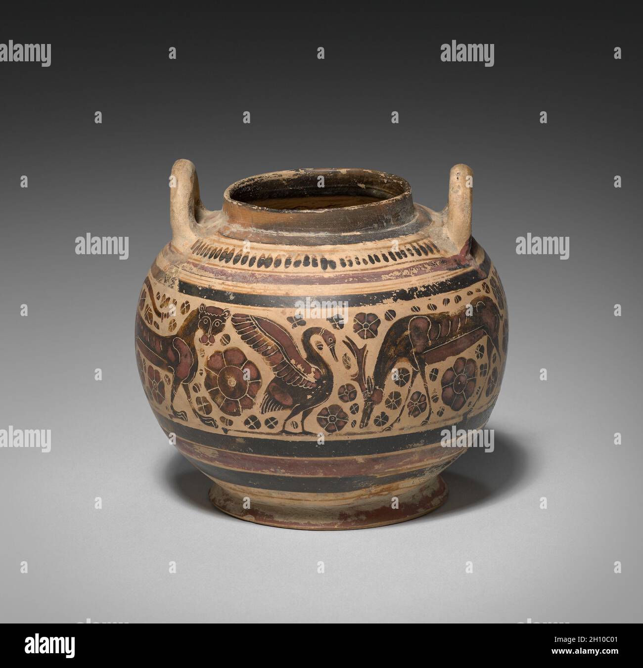 Corinthian Vase, 600s BC. La Grecia, VII secolo A.C. Terracotte; complessivo: 14,5 cm (5 11/16 in.). Foto Stock