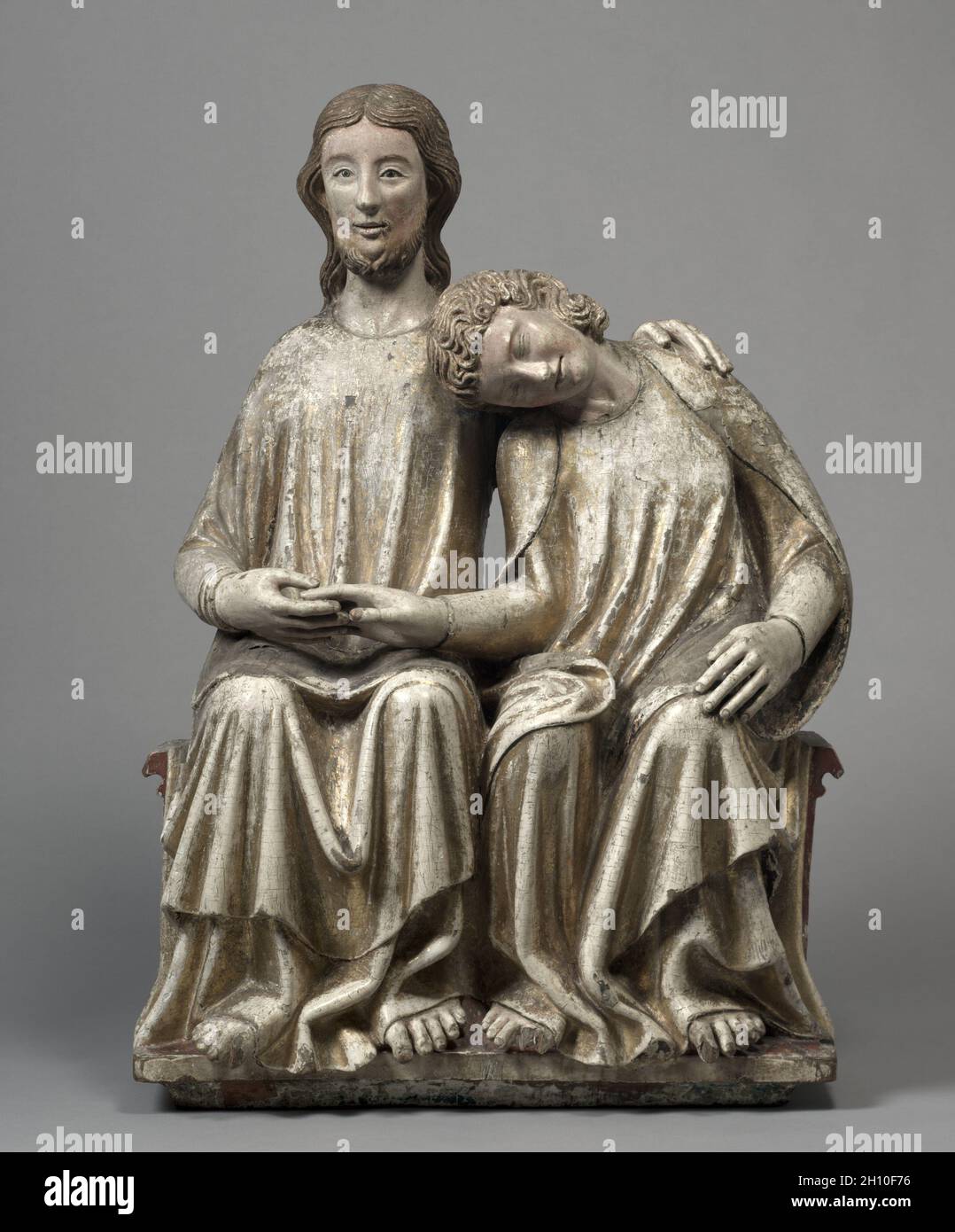 Cristo e San Giovanni Evangelista, 1300-1320. Germania, Swabia, vicino Bodensee (Lago di Costanza). Rovere policromato e dorato; totale: 92.7 x 64.5 x 28.8 cm (36 1/2 x 25 3/8 x 11 5/16 pollici). Foto Stock