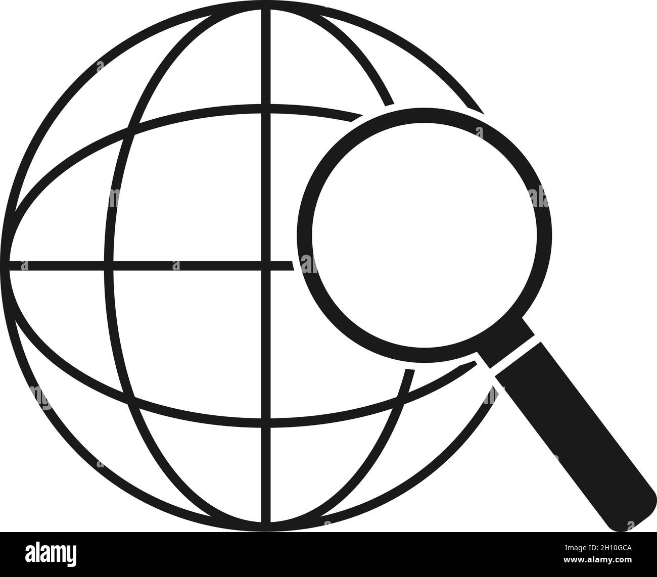 simbolo di ricerca su internet con globo e lente d'ingrandimento, illustrazione vettoriale Illustrazione Vettoriale