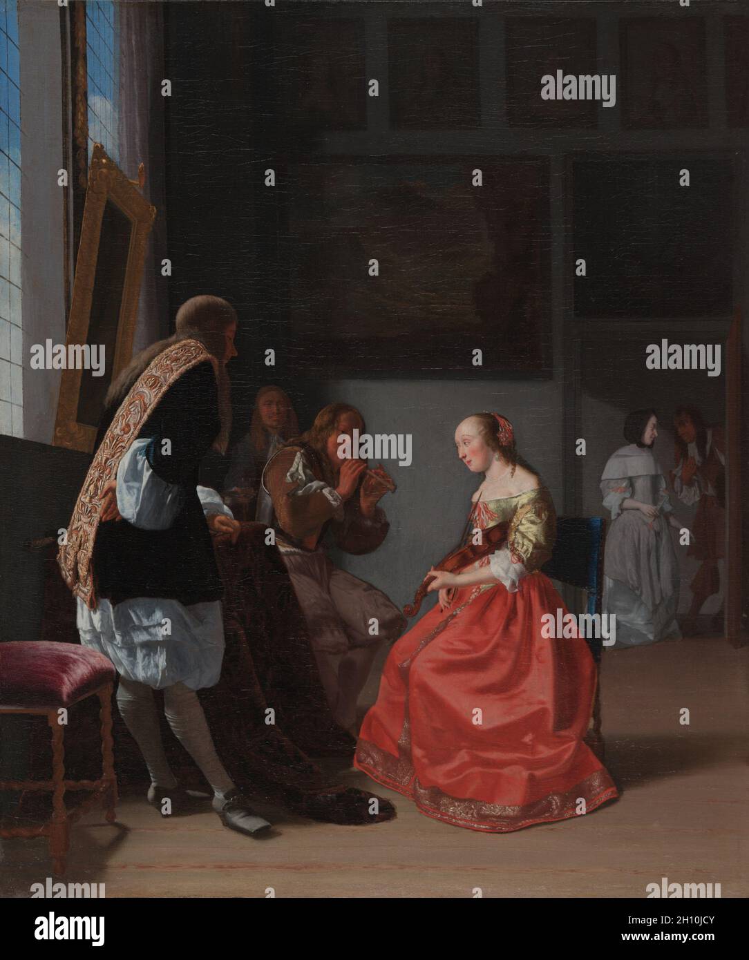 Una società musicale, c. 1668. Jacob Ochtervelt (Olandese, 1634-1682). Olio su tela; incorniciato: 73 x 64,5 x 5,5 cm (28 3/4 x 25 3/8 x 2 3/16 in.); senza cornice: 58,5 x 48,9 cm (23 1/16 x 19 1/4 in.). Foto Stock