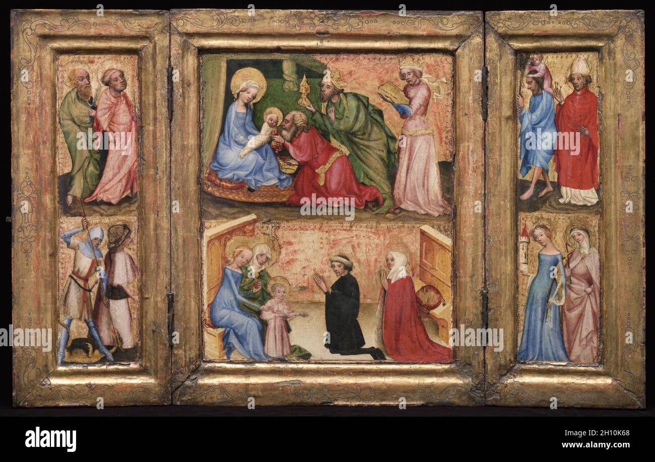 Trittico con l' Adorazione dei Magi , c. 1424. Austria, Salisburgo, del XV secolo. Tempera e oro su legno (rovere); complessivo: 49,7 x 77,2 cm (19 9/16 x 30 3/8 in.); senza cornice: 39 x 31,7 cm (15 3/8 x 12 1/2 in.). Foto Stock