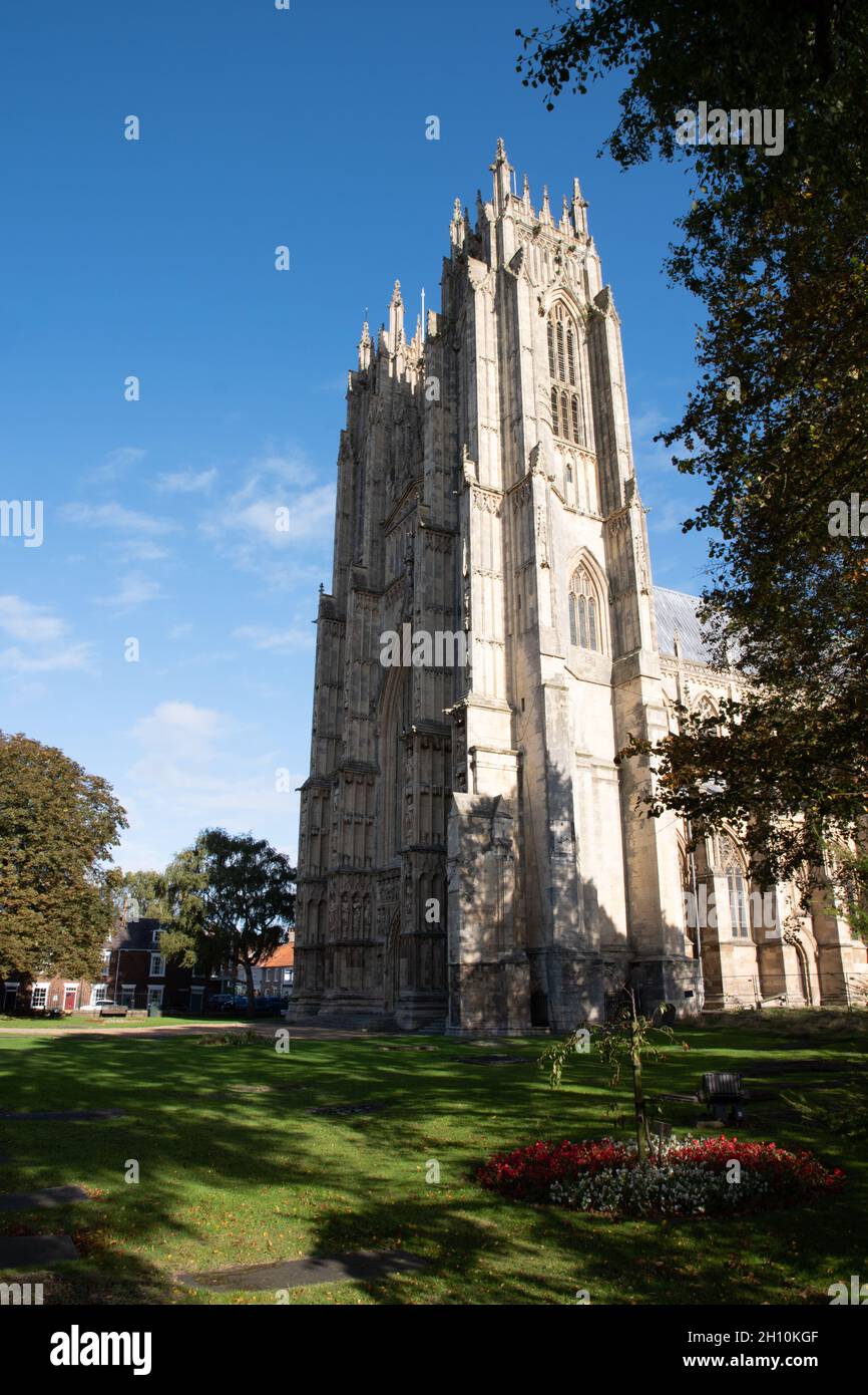 Le torri sul fronte ovest di Beverley Minster Foto Stock