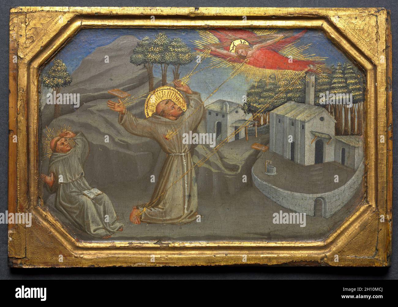 San Francesco di Assisi che riceve le stimmate, c. 1430. Bicci di Lorenzo (Italiano, 1373-1452). Tempera e oro su legno; incorniciato: 21.7 x 32 cm (8 9/16 x 12 5/8 in.); senza cornice: 17,9 x 27 cm (7 1/16 x 10 5/8 in.). Foto Stock