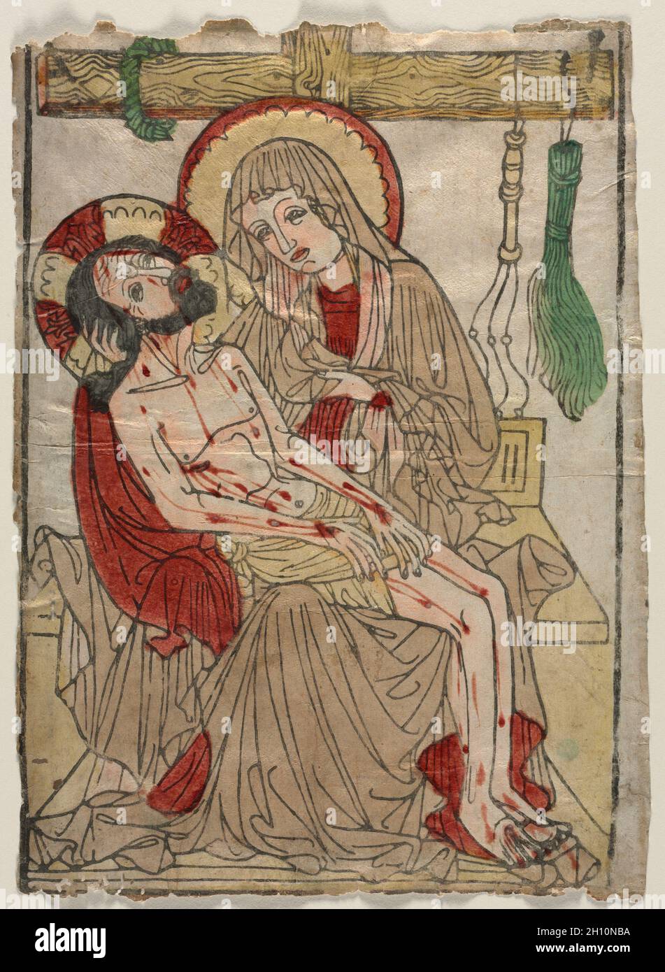 Pietà, c. 1460. La Germania meridionale, Svevia, XV secolo. Xilografia, colorati a mano con acquerello; foglio: 38,7 x 28,8 cm (15 1/4 x 11 5/16 in.). Foto Stock