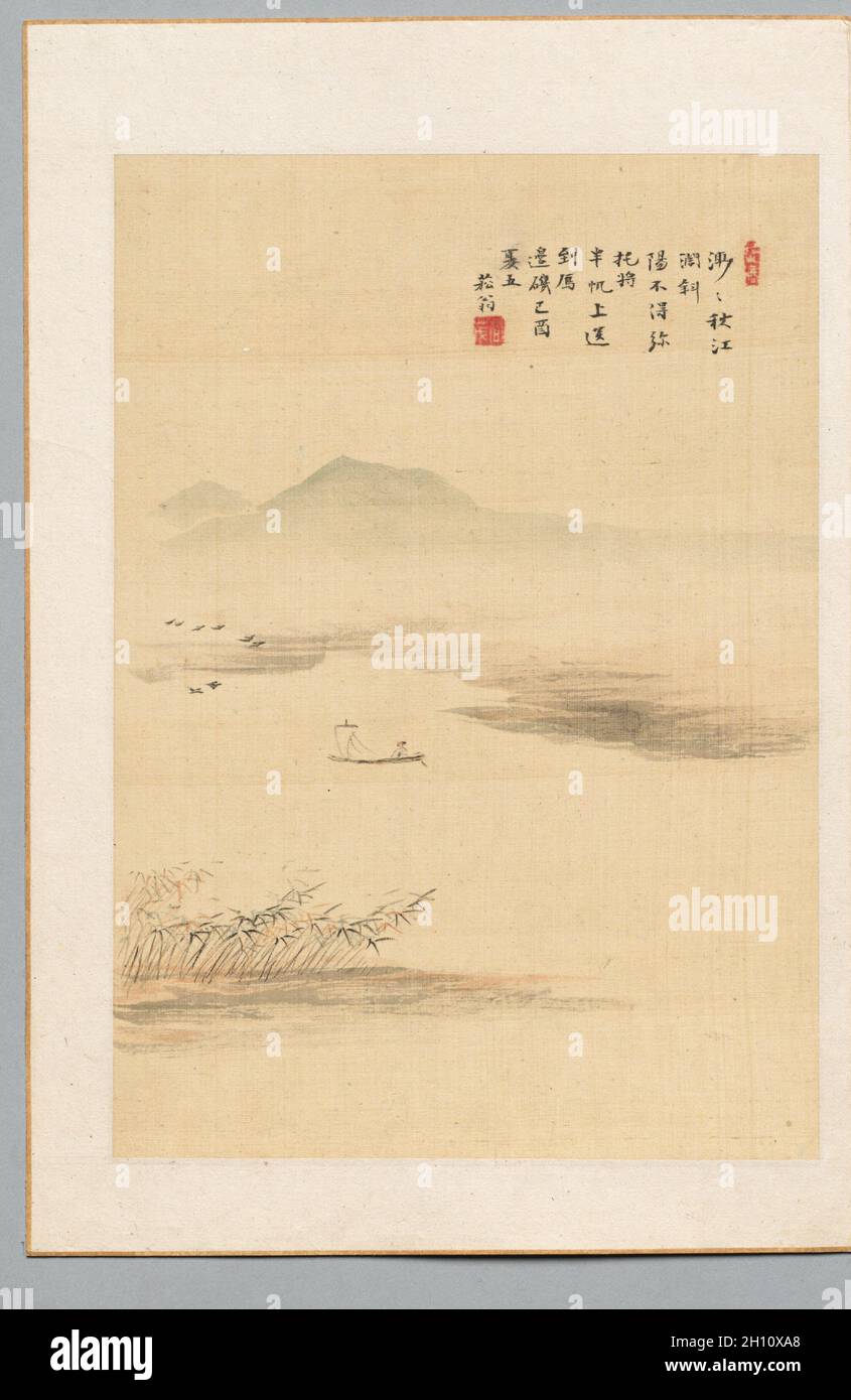 Autunno fiume, 1849. Nukina Kaioku (giapponese, 1778–1863). Copertina dell'album; inchiostro e colore leggero su seta d'avorio; foglio: 25.2 x 17.8 cm (9 15/16 x 7 pollici). Foto Stock