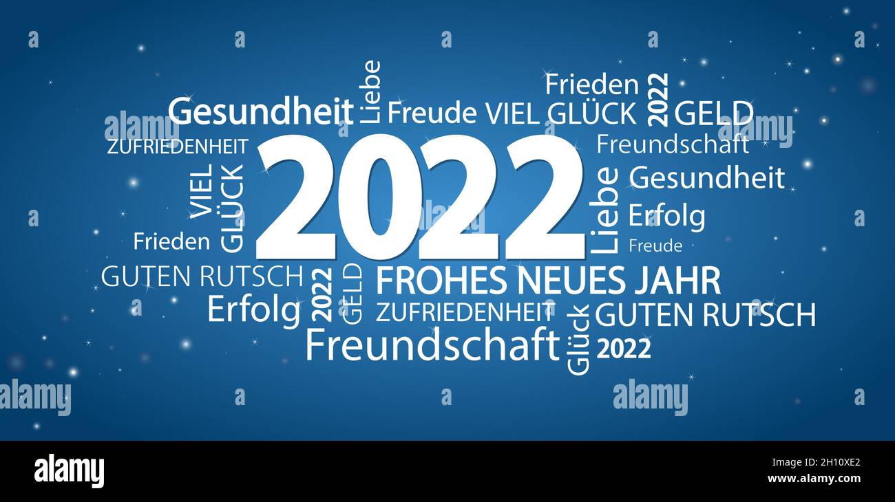 file vettoriale eps con nuvola di parole con auguri per il nuovo anno 2022 e sfondo blu Illustrazione Vettoriale