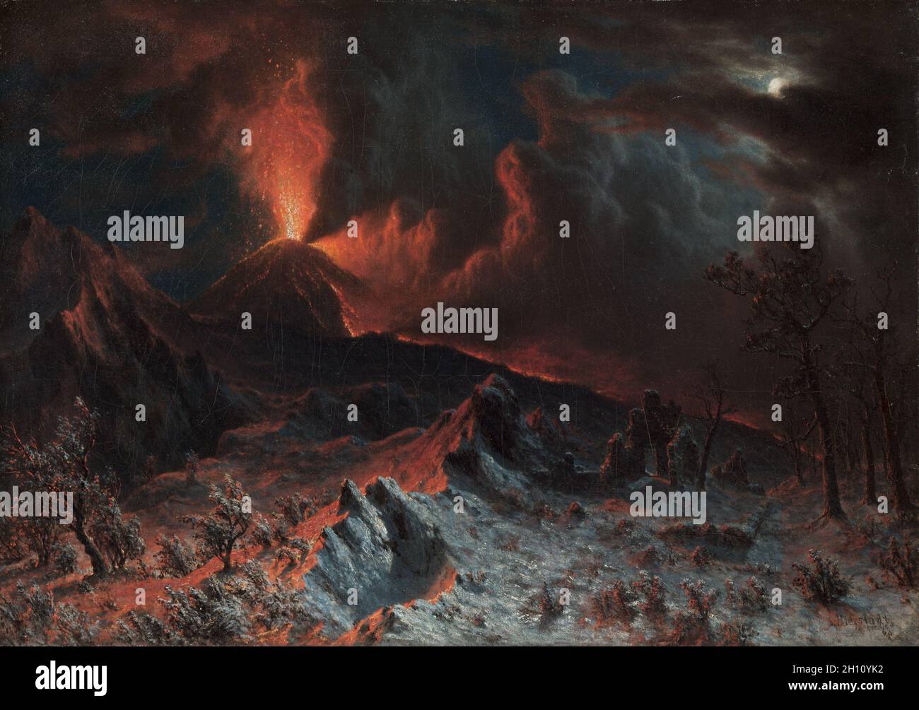 Il Monte Vesuvio a mezzanotte, 1868. Albert Bierstadt (American, 1830-1902). Olio su tela; incorniciato: 62 x 77 x 9 cm (24 7/16 x 30 5/16 x 3 9/16 in.); senza cornice: 42,6 x 60,7 cm (16 3/4 x 23 7/8 in.). Foto Stock