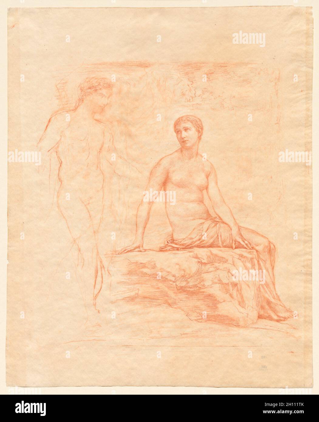 Bacco e Ariadne, c.. 1880. John la Farge (americano, 1835-1910). Gesso rosso (strofinato in punti); immagine: 41 x 36.8 cm (16 1/8 x 14 1/2 poll.); foglio: 52.9 x 42.6 cm (20 13/16 x 16 3/4 poll.). Foto Stock