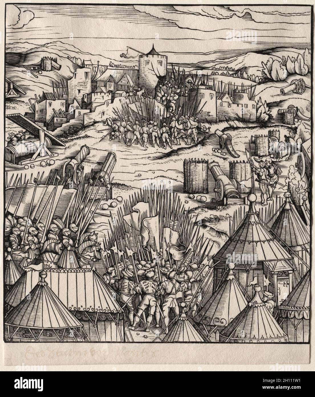 Der Weisskunig: The Storming of Nantes, 1512–15. Hans Burgkmair (tedesco, 1473-1531). Legno tagliato; foglio: 23.2 x 19.7 cm (9 1/8 x 7 3/4 pollici); immagine: 21.7 x 19.7 cm (8 9/16 x 7 3/4 pollici). Foto Stock