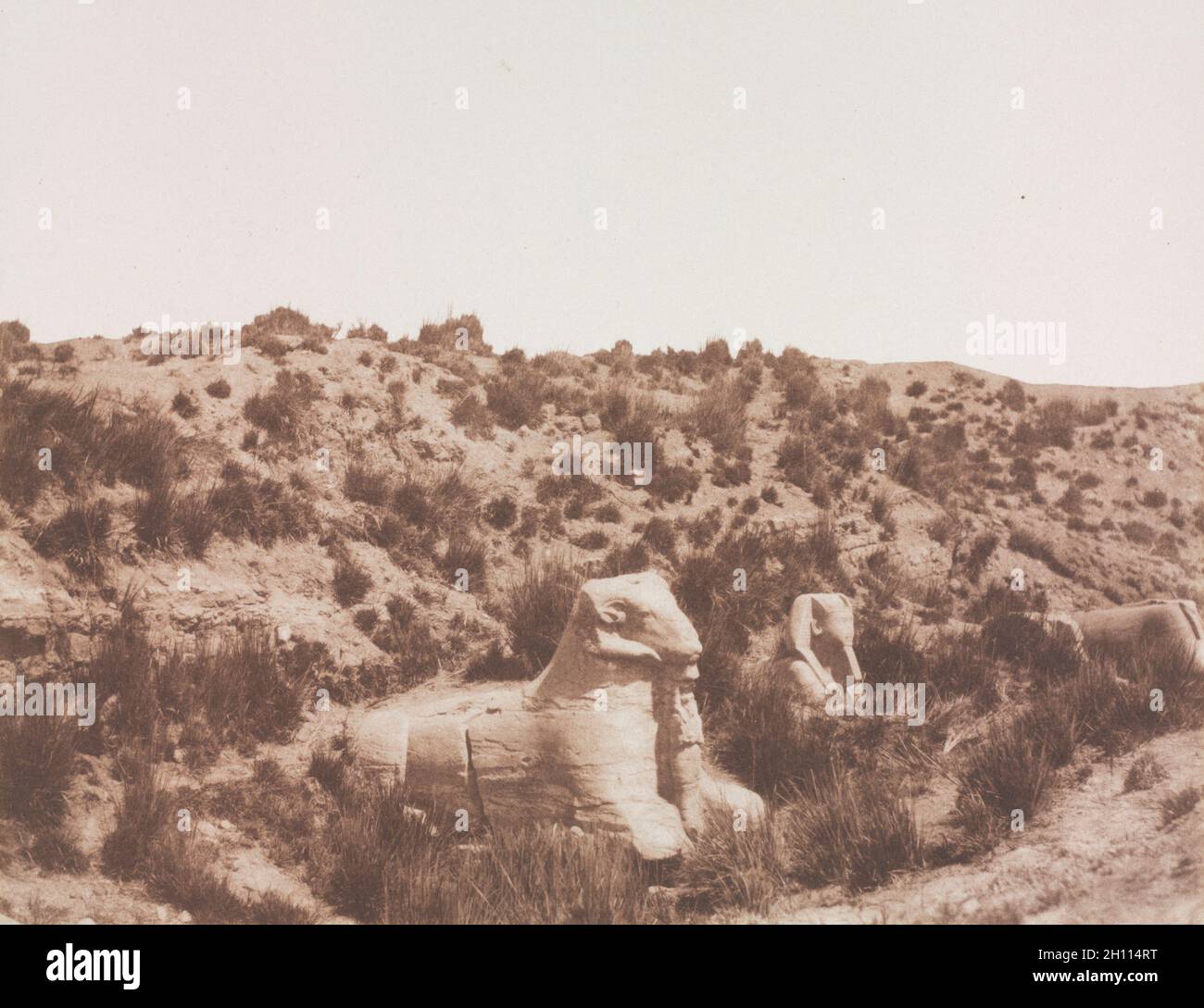 Égypte et Nubie, sites et monuments les Plus intéressants pour l'étude de de l'art et de l'histoire, pl. 68: Sfingi con testa umana e con testa RAM al punto Y. Karnak (Tebe), 1851-52. Félix Teynard (francese, 1817-1892). Carta salata stampata da calotipo negativo; immagine: 23.8 x 31.1 cm (9 3/8 x 12 1/4 poll.); carta: 38 x 50 cm (14 15/16 x 19 11/16 poll.); opaca: 50.8 x 61 cm (20 x 24 poll.). Foto Stock