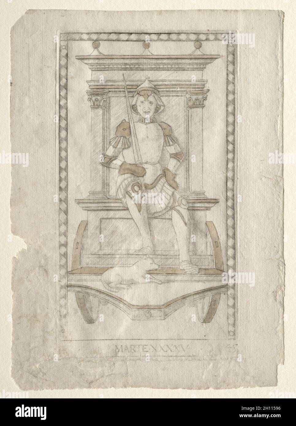 Marte (dai Tarocchi, serie A: Firmaments of the Universe, #45), prima del 1467. Master della Serie e Tarocchi (italiano, XV secolo). Incisione; Foto Stock