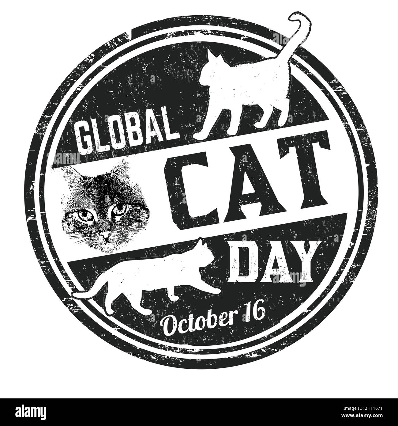 Global Cat day grunge timbro di gomma su sfondo bianco, illustrazione vettoriale Illustrazione Vettoriale