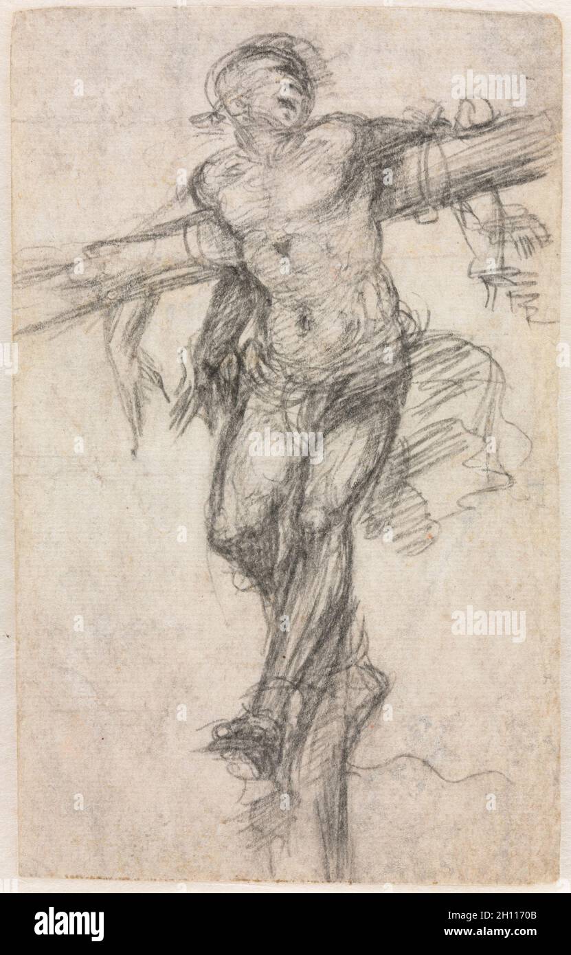 Il ladro impenitente, c. 1530. Sodoma (Italiano, 1477-1549). Gesso nero; foglio: 14 x 8,7 cm (5 1/2 x 3 7/16 in.); supporto secondario: 14,8 x 9,5 cm (5 13/16 x 3 3/4 in.). Foto Stock
