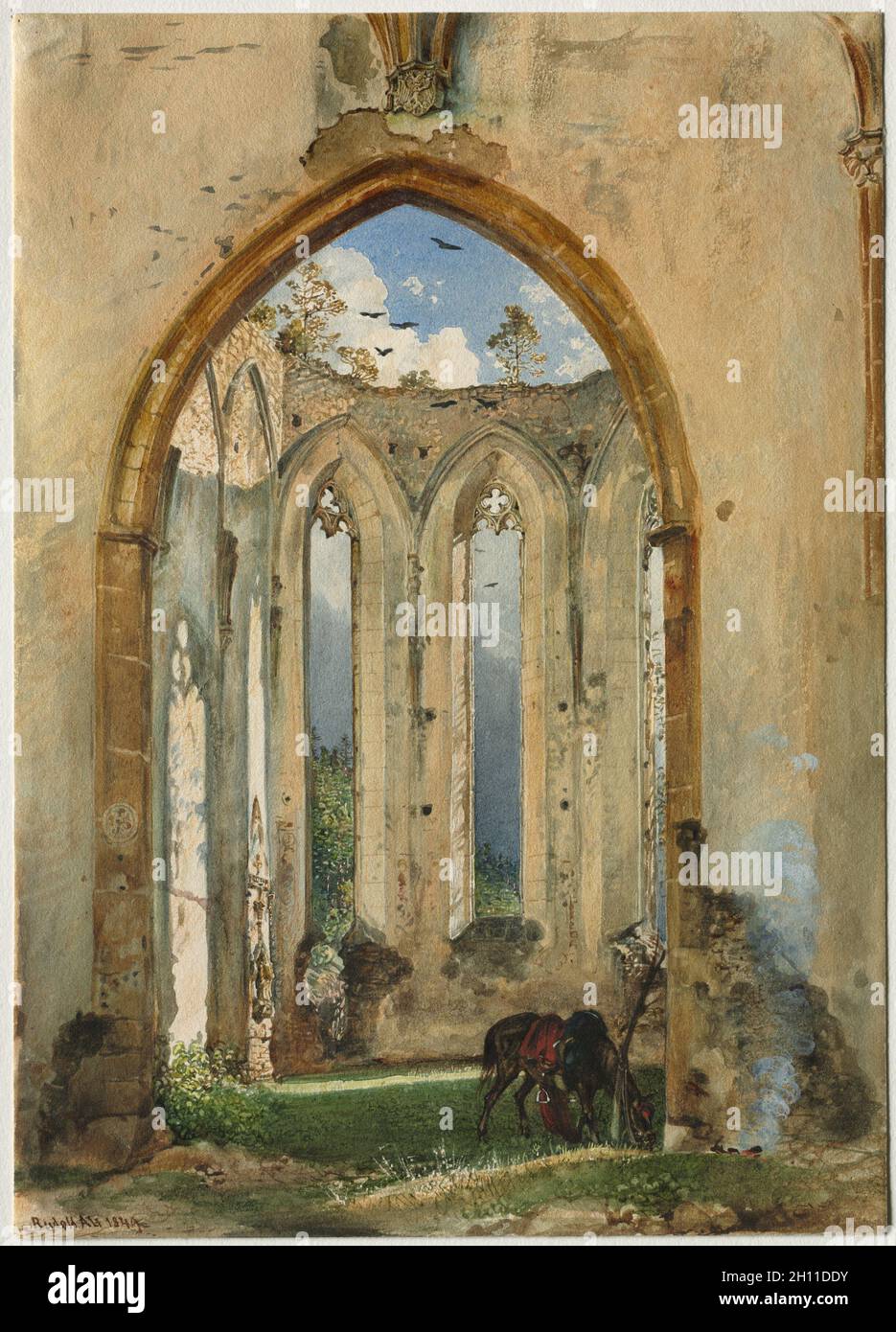 Le rovine di una chiesa, 1849. Rudolf von Alt (Austriaco, 1812-1905). Acquerello con gouache e vetri; immagine: 25 x 17,8 cm (9 13/16 x 7 in.). Foto Stock