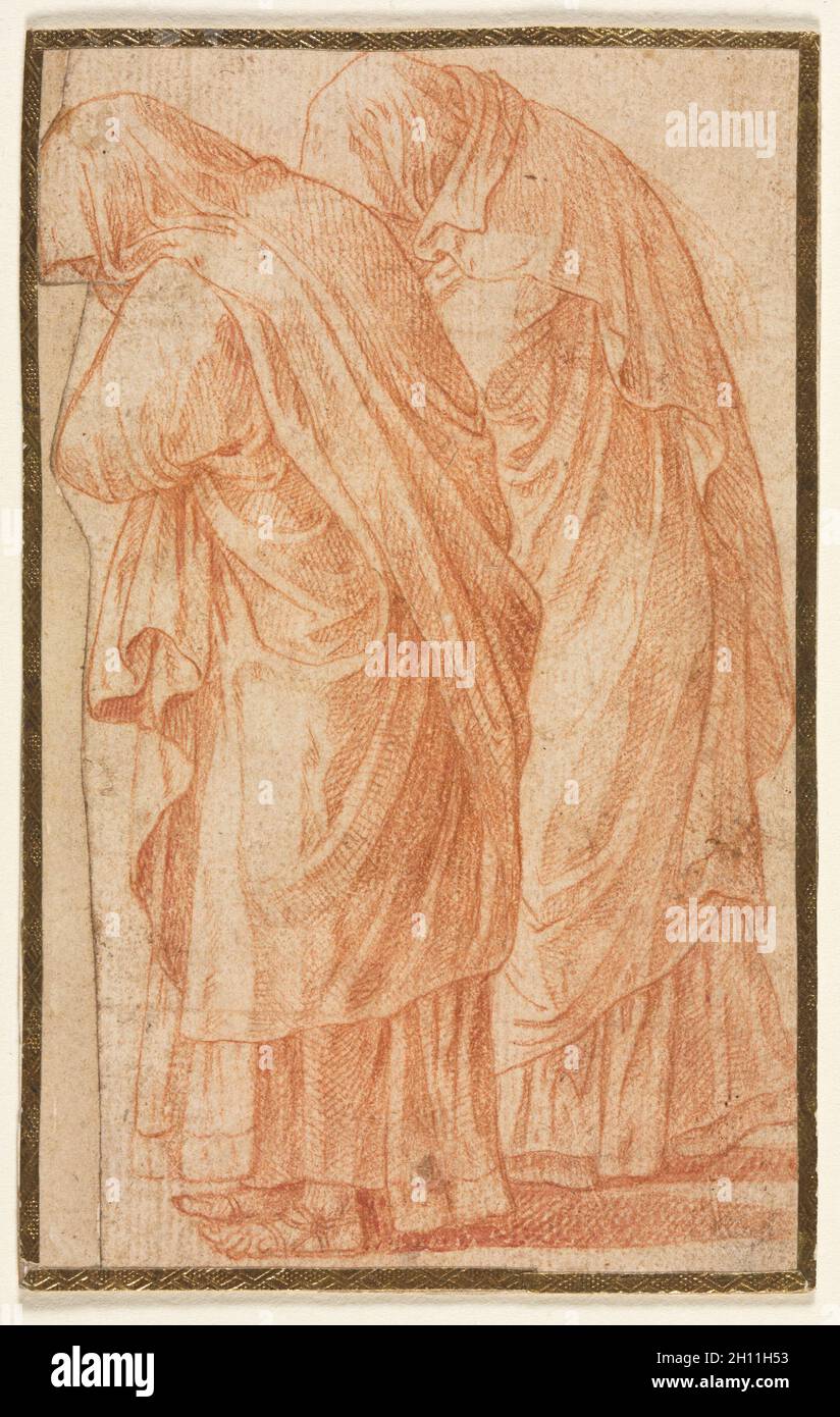 Studio dei monaci, 1600s(?). La Francia del XVII secolo (?). Gesso rosso; foglio: 12,2 x 7,5 cm (4 13/16 x 2 15/16 in.); supporto secondario: 12,6 x 7,9 cm (4 15/16 x 3 1/8 in.). Foto Stock