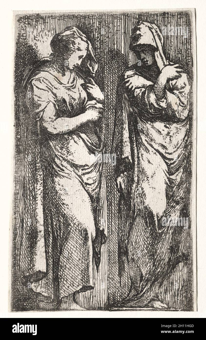 Due donne romane. Francesco Primaticcio (1504-1570). Incisione; Foto Stock