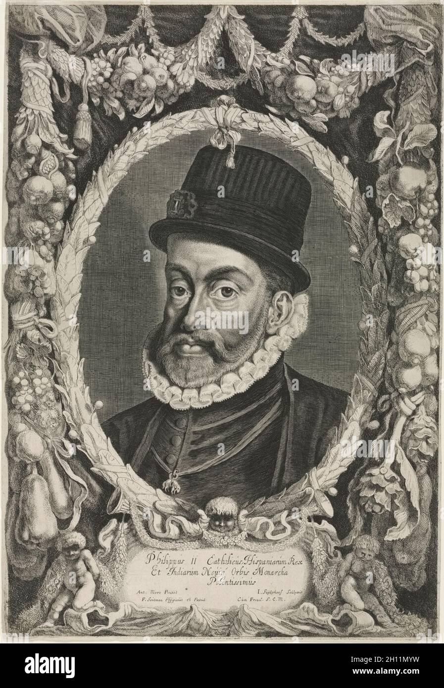 Ritratto di Filippo II, Re di Spagna, 1644. Jonas Suyderhoef (olandese, c.. 1613-1686). Incisione; Foto Stock