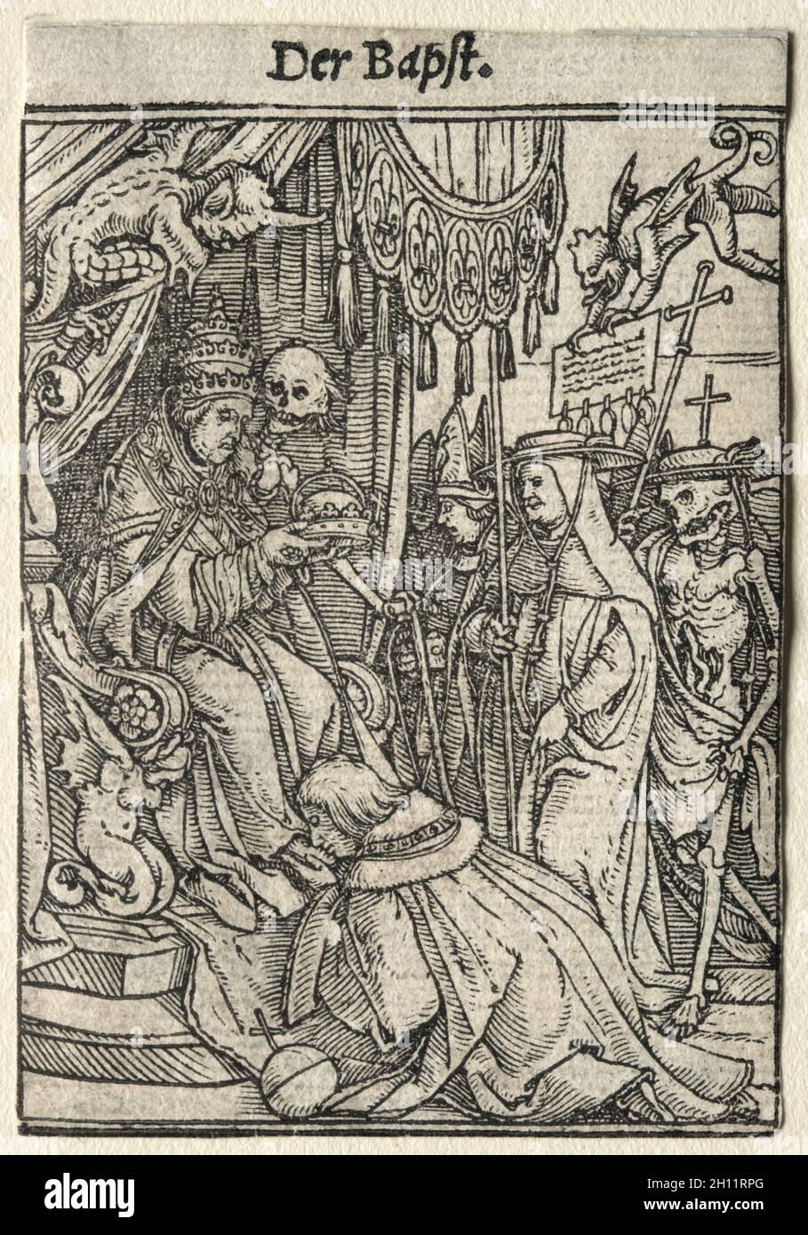 Danza della morte: Il Papa, c.. 1526. Hans Holbein (tedesco, 1497/98-1543). Taglio del legno; Foto Stock