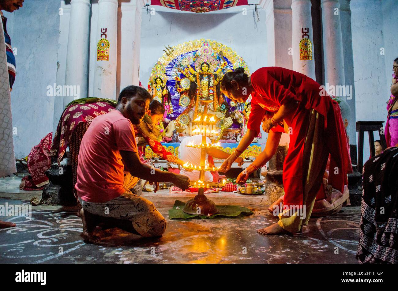 durga pujo sondhi pujo nella campagna occidentale bengala zaminars casa Foto Stock