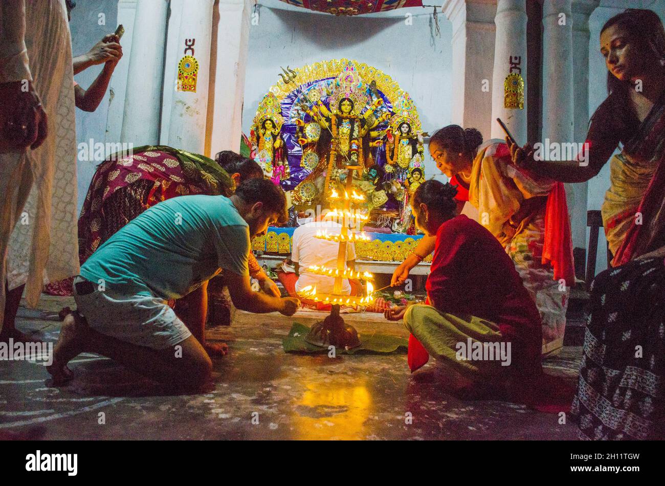 durga pujo sondhi pujo nella campagna occidentale bengala zaminars casa Foto Stock