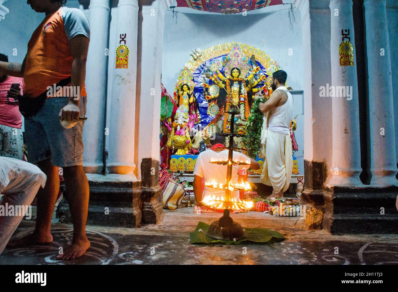 durga pujo sondhi pujo nella campagna occidentale bengala zaminars casa Foto Stock
