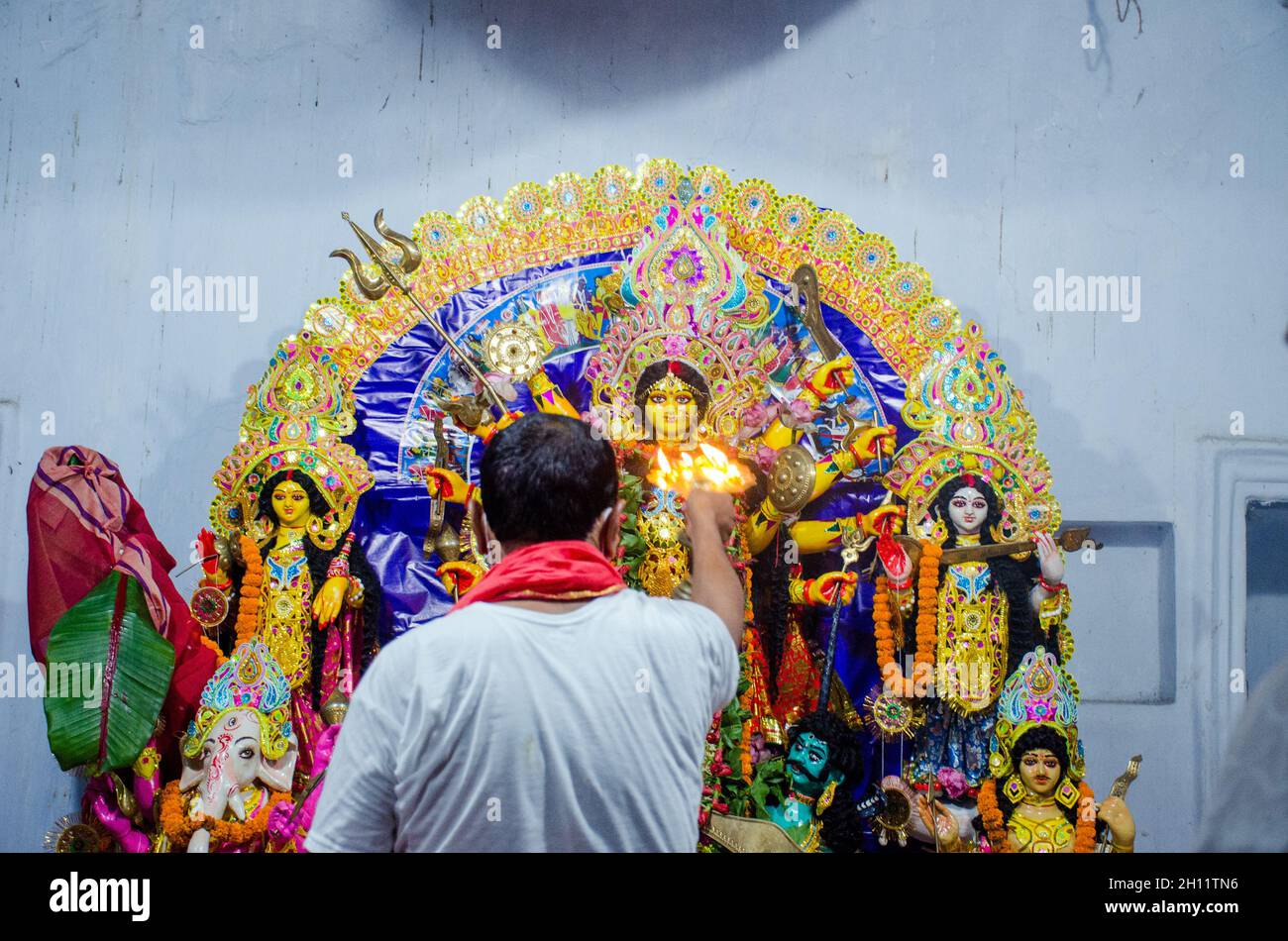 durga pujo sondhi pujo nella campagna occidentale bengala zaminars casa Foto Stock