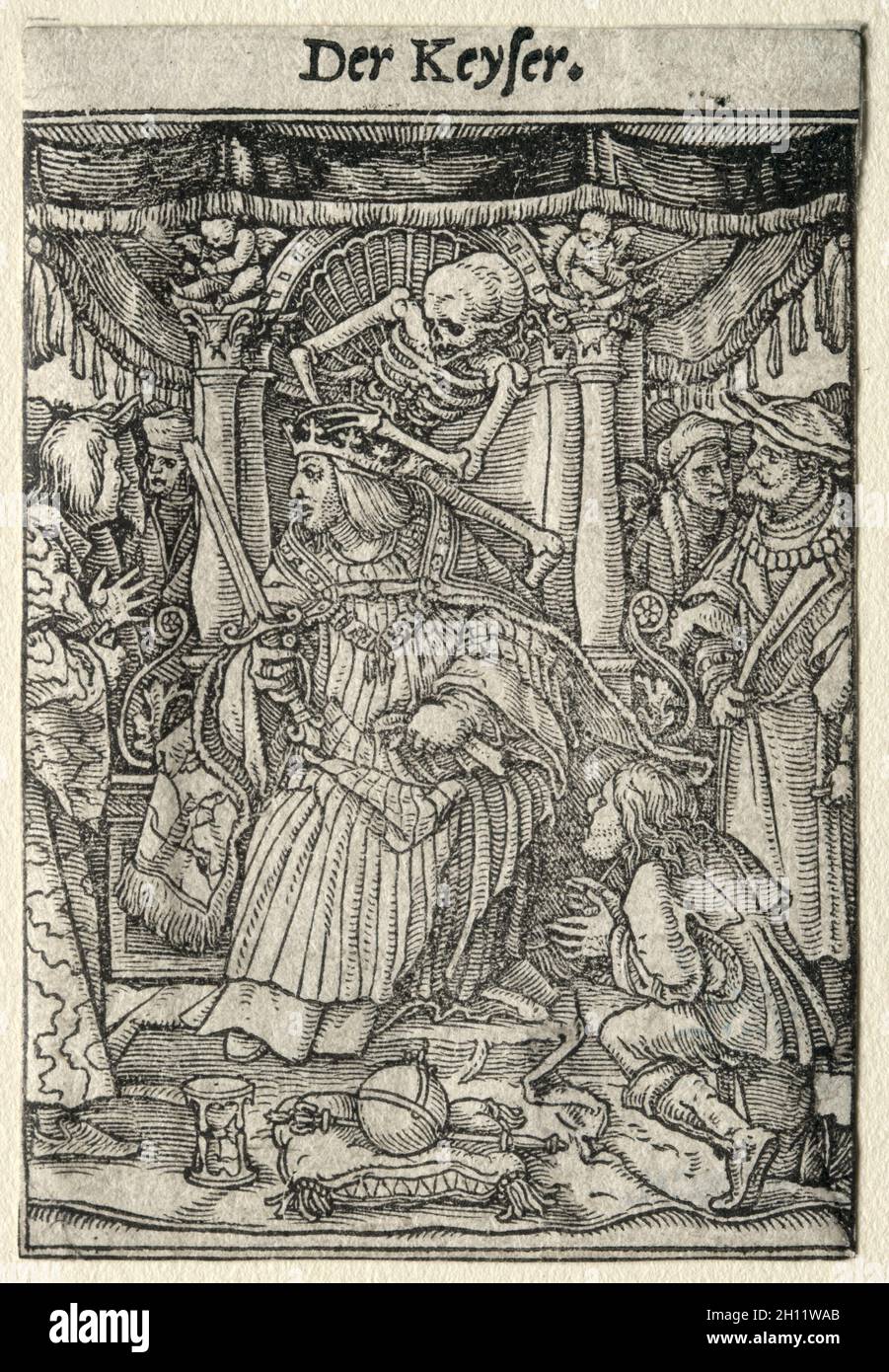 Danza della morte: L'imperatore, c.. 1526. Hans Holbein (tedesco, 1497/98-1543). Taglio del legno; Foto Stock