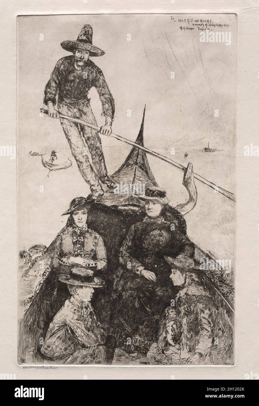 Incisioni di Venezia: Giovanni il gondoliere, 1881. Otto H. Bacher (americano, 1856-1909). Incisione; Foto Stock